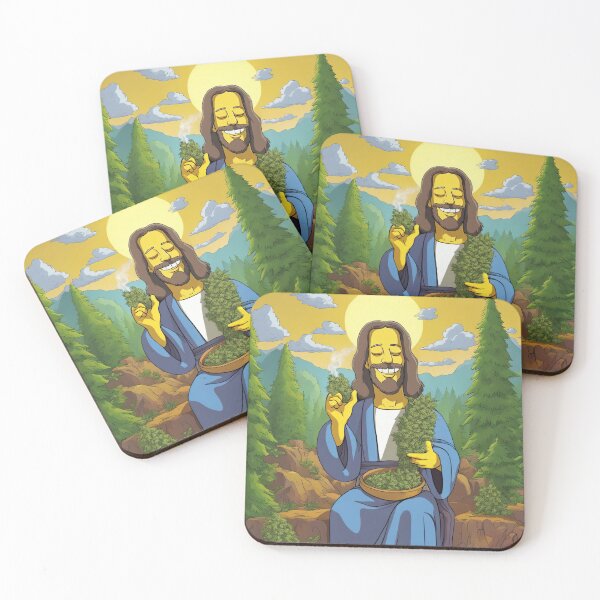 Item preview, Simpsons Style Jesus Vaporizing Weed in Nature designed and sold by WeedLoveJesus.