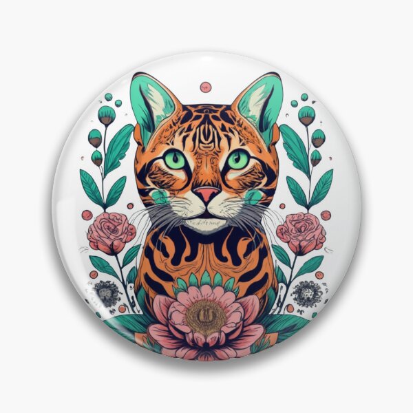 Item preview, Retro Bengal Cat Floral Wild Flowers designed and sold by ArtFromBeyond.