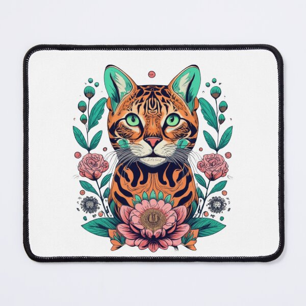 Item preview, Retro Bengal Cat Floral Wild Flowers designed and sold by ArtFromBeyond.