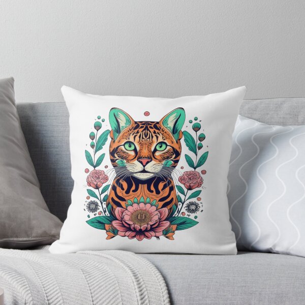 Item preview, Retro Bengal Cat Floral Wild Flowers designed and sold by ArtFromBeyond.