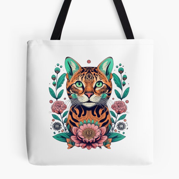 Item preview, Retro Bengal Cat Floral Wild Flowers designed and sold by ArtFromBeyond.