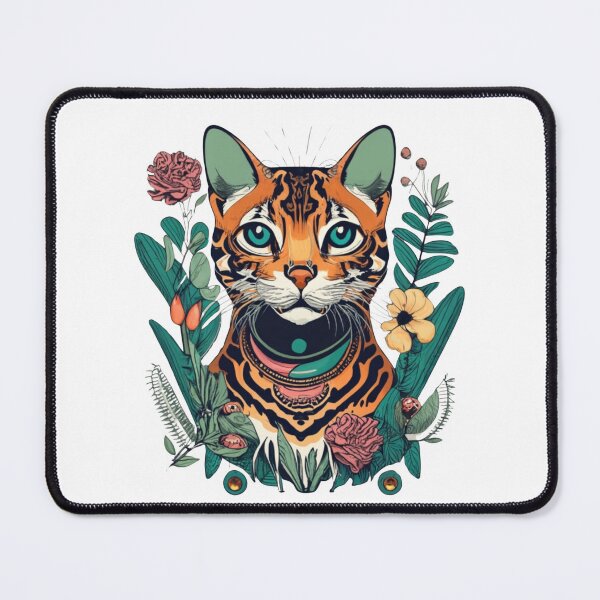 Item preview, Retro Bengal Cat Floral Wild Flowers designed and sold by ArtFromBeyond.