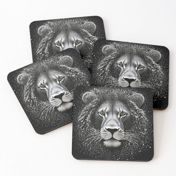 Item preview, black and white pointillism art print of a lion designed and sold by dcrc.