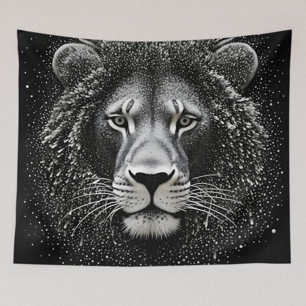 Item preview, black and white pointillism art print of a lion designed and sold by dcrc.
