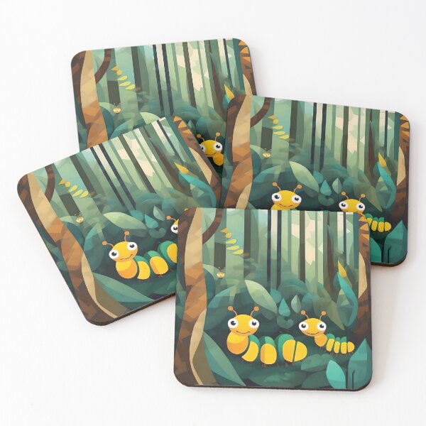 Item preview, Caterpillars in woods, cubism art style designed and sold by WildLadyWood.