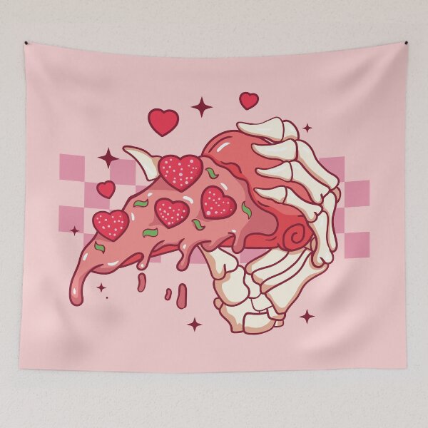 Item preview, Pink Pizza Skeleton Hand Retro Checkerboard Valentines Day designed and sold by ArtMeetsPizza.
