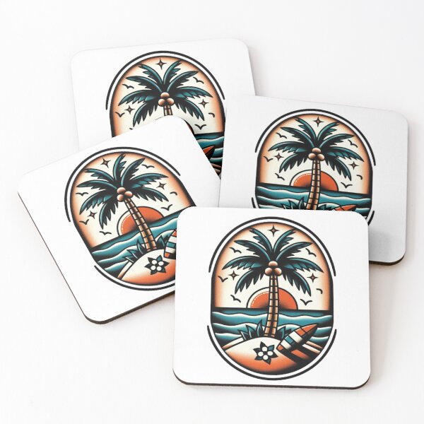 Artikelvorschau, Palm Tree Beach Sunset Flash Tattoo Art Design entworfen und verkauft von BrianSaysDesign.