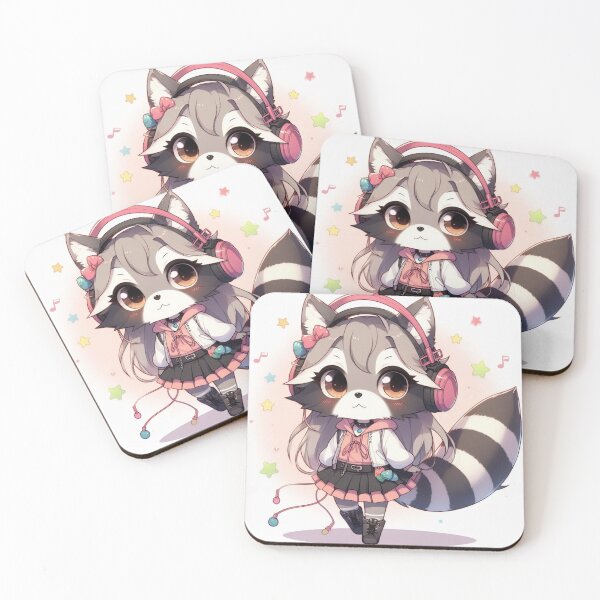 Item preview, cute racoon girl wearing headphones designed and sold by CuteCritterArt.