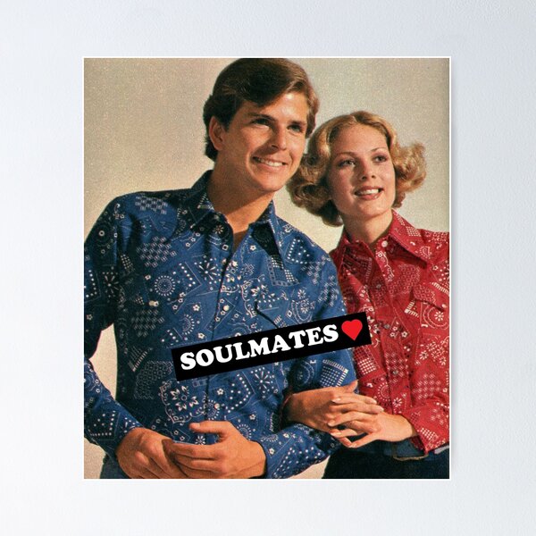 Item preview, Soulmates in Love - Vintage Kitsch Funny Valentines Wedding Invitations Sweethearts 1970s Fashion Humour Humor Lovers designed and sold by The Sticker Bureau.