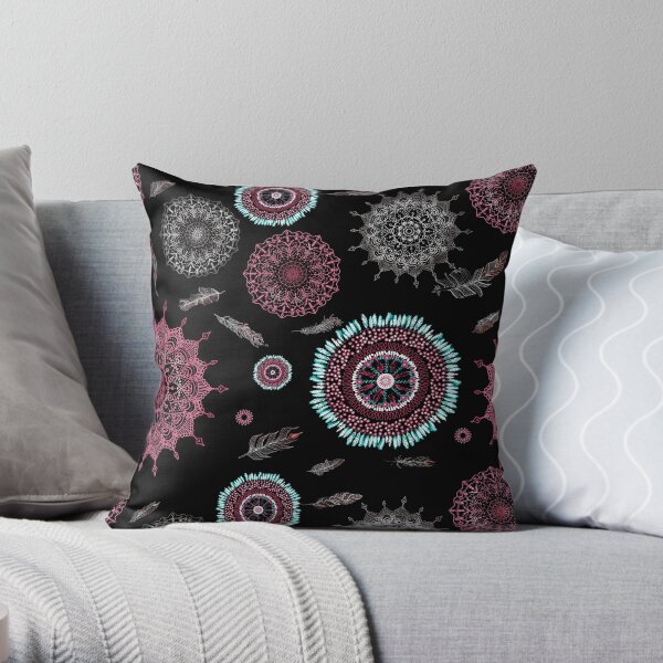 Boho Medallions pink Throw Pillow