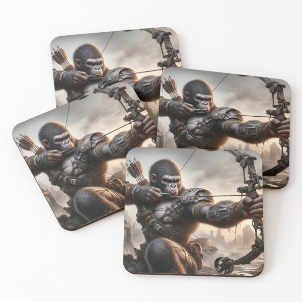 Item preview, Post Apocalyptic Gorilla Warrior Shooting a Bow and Arrow designed and sold by Zestpond.