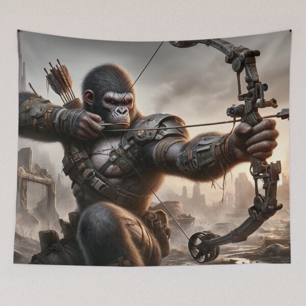 Item preview, Post Apocalyptic Gorilla Warrior Shooting a Bow and Arrow designed and sold by Zestpond.