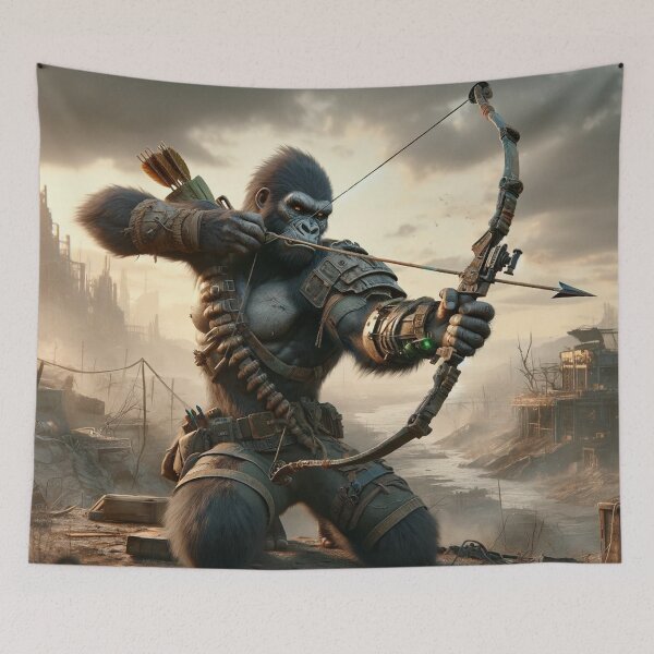 Item preview, Post Apocalyptic Gorilla Warrior Shooting a Bow and Arrow designed and sold by Zestpond.