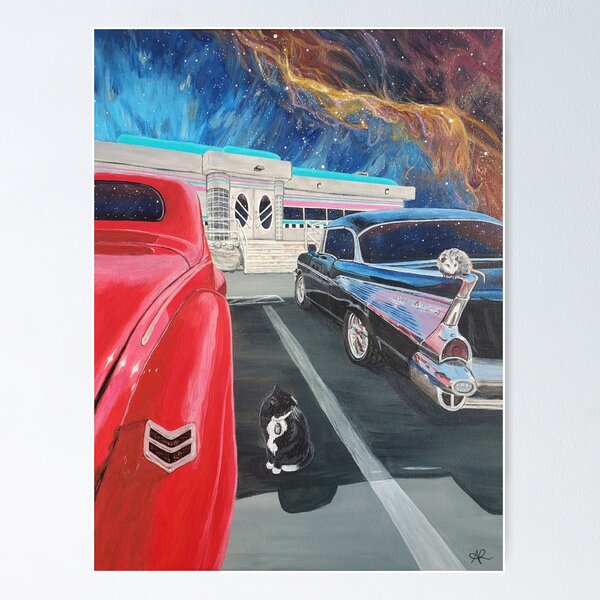 Item preview, Hot-Rod Vinny, Cat Opossum Classic Cars Painting designed and sold by Joyful Chaos Art.