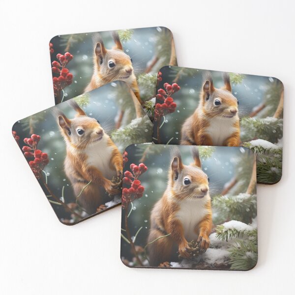Item preview, Red Squirl on Snowy Pine Branch designed and sold by Hartbecke.