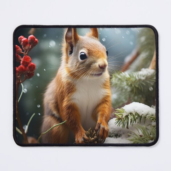 Item preview, Red Squirl on Snowy Pine Branch designed and sold by Hartbecke.