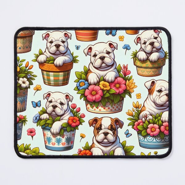 Item preview, Charming Bulldog Pups Floral Delight designed and sold by inkArtistryfine.