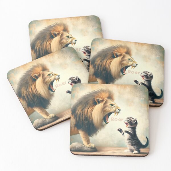 Item preview, Roaring Courage: Lion and Kitten Standoff designed and sold by inkArtistryfine.