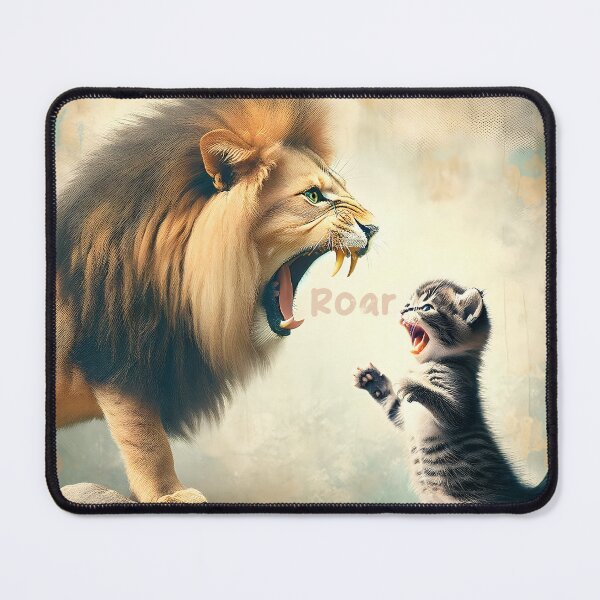 Item preview, Roaring Courage: Lion and Kitten Standoff designed and sold by inkArtistryfine.