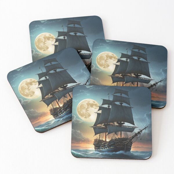 Item preview, Moonlit Voyage: A Majestic Ship Sailing the Turbulent Seas designed and sold by DotsAndDesigns.
