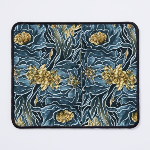 Item preview, seamless background 3d realistic watercolor illustration of gold and blue flowers, shiny and shiny, vibrant, vibrant, logo, picture, graphic, illustration designed and sold by gulka8.
