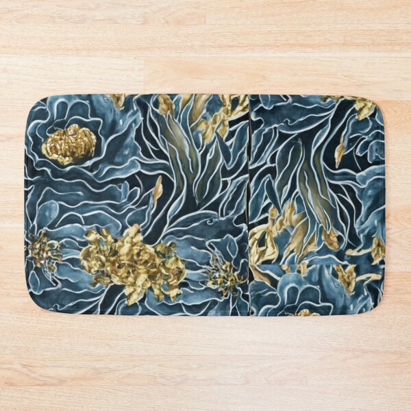 Item preview, seamless background 3d realistic watercolor illustration of gold and blue flowers, shiny and shiny, vibrant, vibrant, logo, picture, graphic, illustration designed and sold by gulka8.