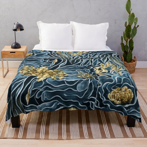 Item preview, seamless background 3d realistic watercolor illustration of gold and blue flowers, shiny and shiny, vibrant, vibrant, logo, picture, graphic, illustration designed and sold by gulka8.