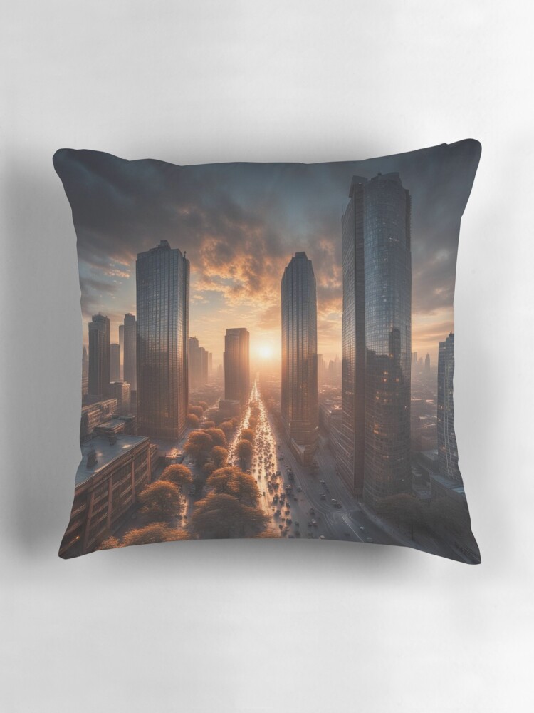 Thumbnail 3 of 4, Pillow, City at Sunset designed and sold by LenCarol.