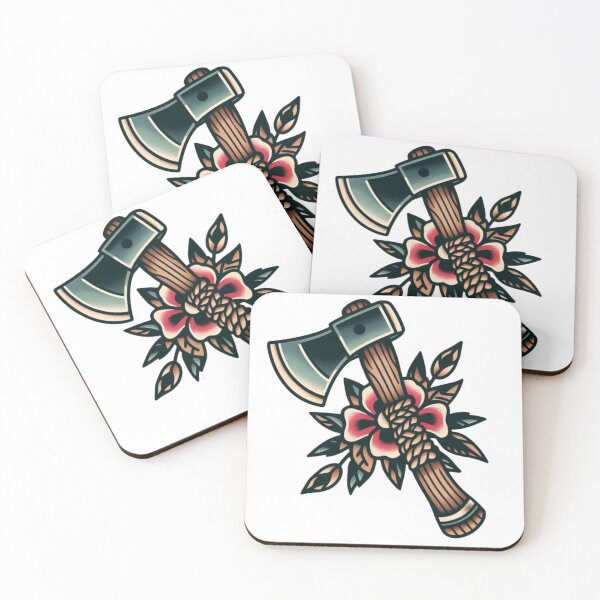 Artikelvorschau, Vintage Beil & Blumen Flash Tattoo Art Design entworfen und verkauft von BrianSaysDesign.
