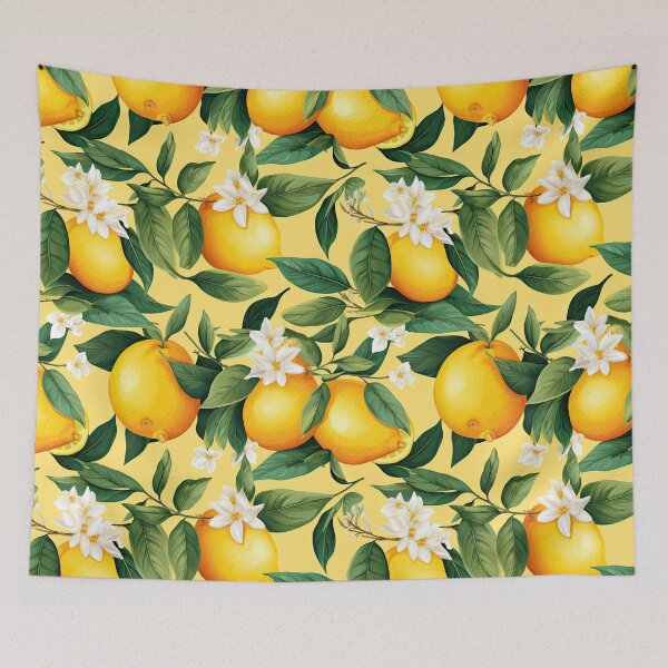 Item preview, lemons in tropical leaves pattern designed and sold by ptMaker.