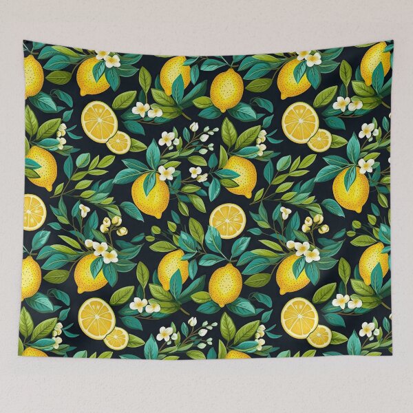 Item preview, lemons in tropical leaves pattern designed and sold by ptMaker.