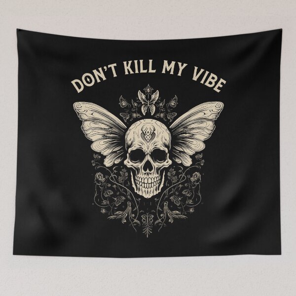 Item preview, Skull With Moth Wings Dont Kill My Vibe Retro Gothic Styled designed and sold by CosyTeal.