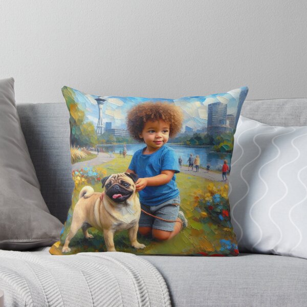 Item preview, cute child with brown afro with pug in park designed and sold by Liljinkzy.