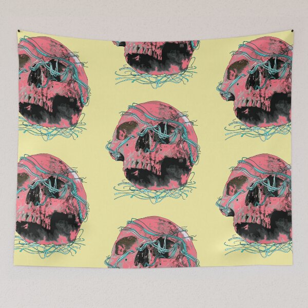 Item preview, Red skull (side view) with turquoise ribbons designed and sold by m-yoga-store.