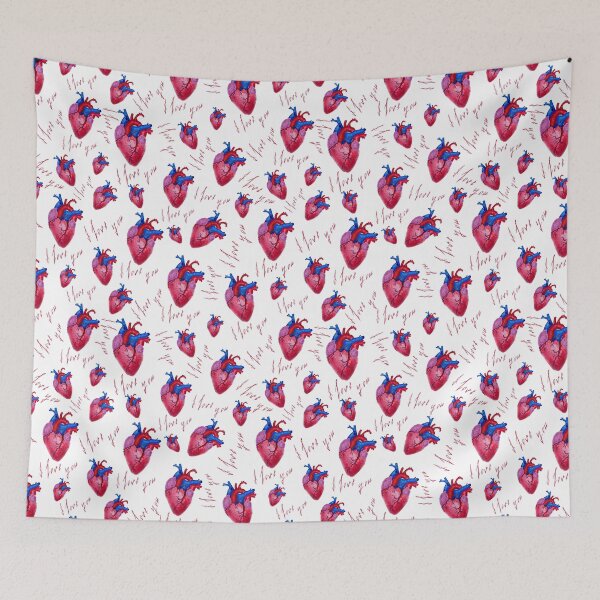 Item preview, Red blue purple heart pattern realistic watercolor painting  designed and sold by LiudaLobza.
