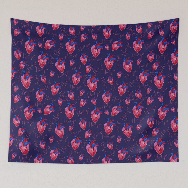 Item preview, Red blue purple heart pattern realistic watercolor painting  designed and sold by LiudaLobza.