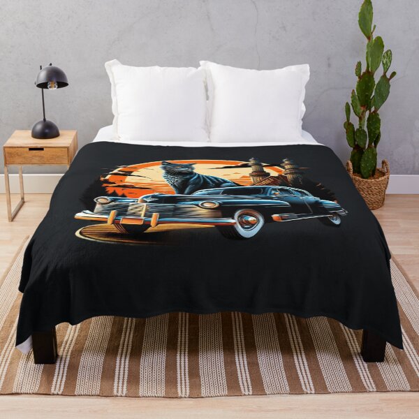 Item preview, Old classic car in retro style among buildings and forests designed and sold by BlueGoldArt.