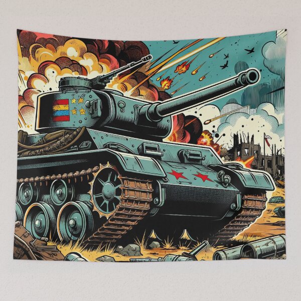 Item preview, Fearless Onslaught: Armoured tank amidst a battlefield chaos designed and sold by artwaves.