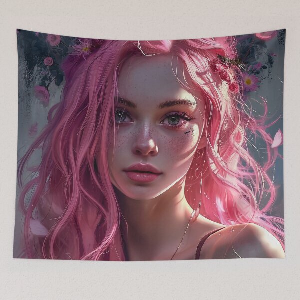 Item preview, Serene Beauty: A Portrait of Ethereal Elegance with Pink Blossoms designed and sold by oanaunciuleanu.