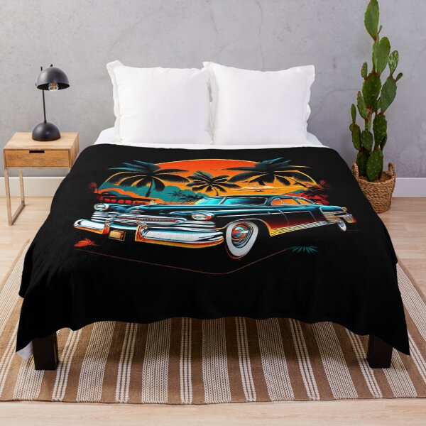 Item preview, Old classic car miami orange style with palm trees designed and sold by BlueGoldArt.