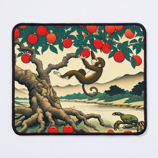 Item preview, The Orchard's Playful Banter: Monkey and Crab Amidst the Apple Bounty designed and sold by artwaves.