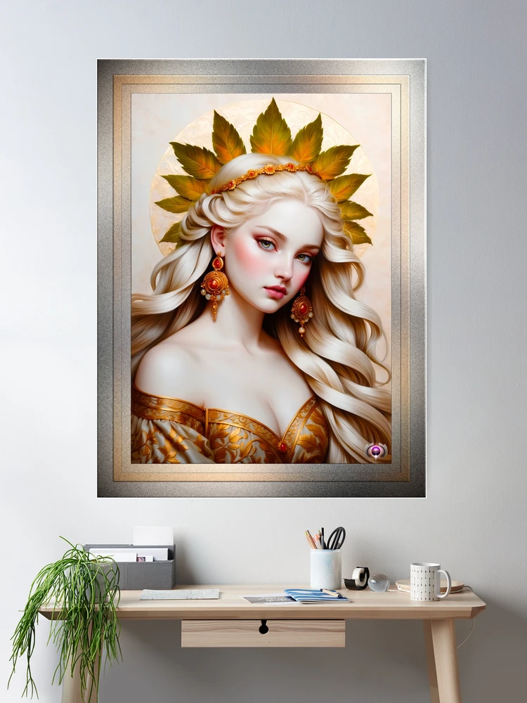 The Essence Of The Goddess Ceres AI Concept Art by Xzendor7 - The Celestial Beauty Of The Harvest 2 The Essence Of The Goddess Ceres Beautiful AI Concept Art Portrait by Xzendor7 Room Decor Poster Art Print