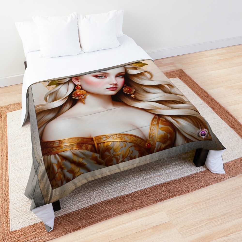 The Essence Of The Goddess Ceres AI Concept Art by Xzendor7 - The Celestial Beauty Of The Harvest 3 The Essence Of The Goddess Ceres Beautiful AI Concept Art Portrait by Xzendor7 Decorative Comforter Art Print
