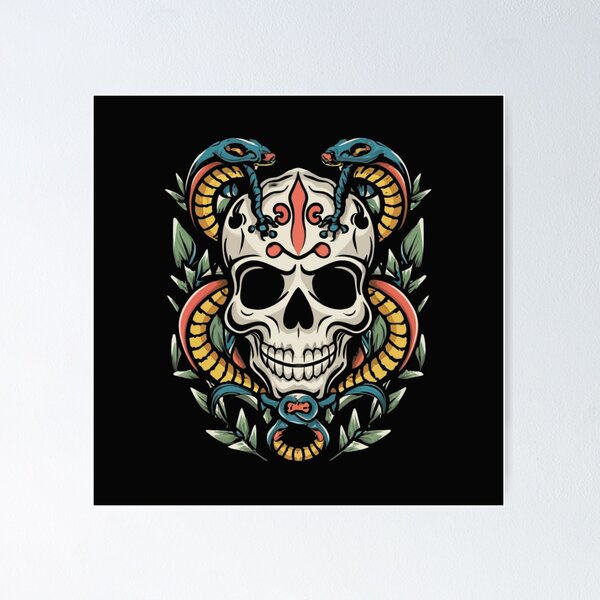 Item preview, American Traditional Serpent Skeleton Tattoo designed and sold by Goku Creations.