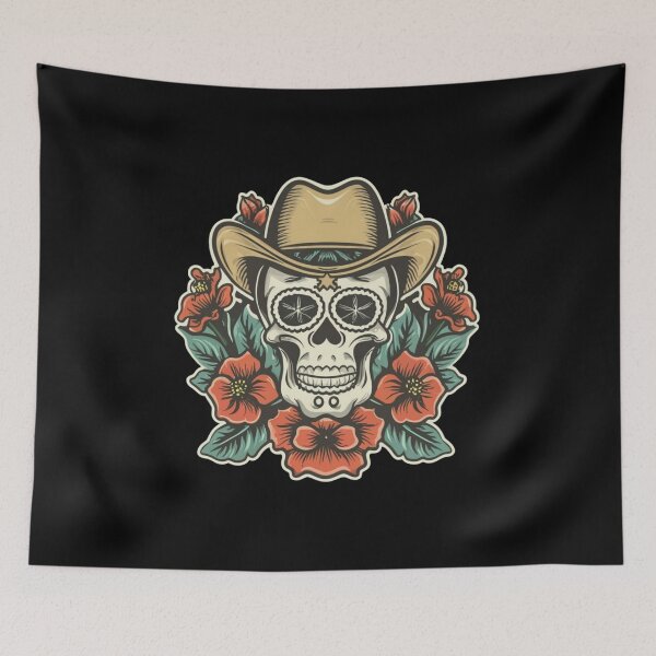 Item preview, American Traditional Cowboy Skull and Floral Tattoo designed and sold by Goku Creations.