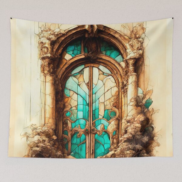Item preview, A door with stained glass elements in an old mansion designed and sold by LanaGustavsson.
