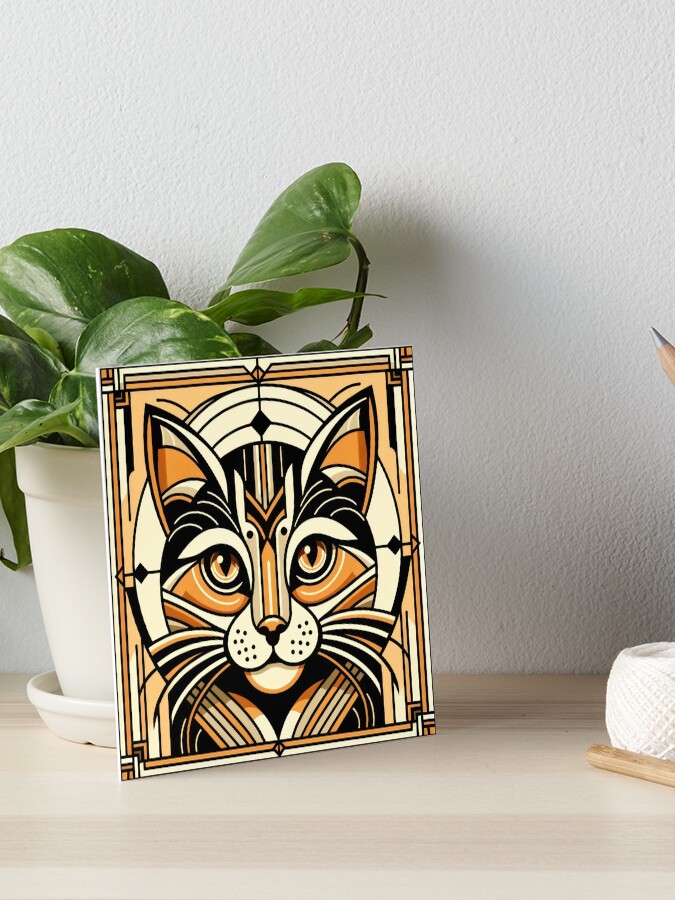 Thumbnail 1 of 2, Art Board Print, Art Deco Illustration Majesty Cat: Harmonious Geometric Elegance designed and sold by bsilvia.