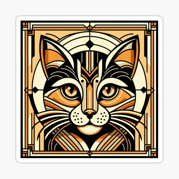 Art Deco Illustration Majesty Cat: Harmonious Geometric Elegance Sticker