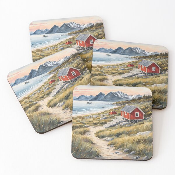 Item preview, Serenity by the Arctic: Bleik Beach, Norway's Hidden Gem with Quaint Red and White Cabins designed and sold by LSVart.