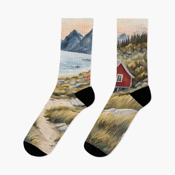Item preview, Serenity by the Arctic: Bleik Beach, Norway's Hidden Gem with Quaint Red and White Cabins designed and sold by LSVart.